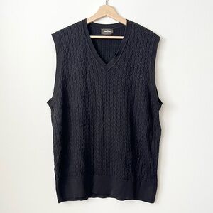 Neiman Marcus Exclusive Men's 100% Silk Cable Knit Sweater Vest XL Black V-Neck